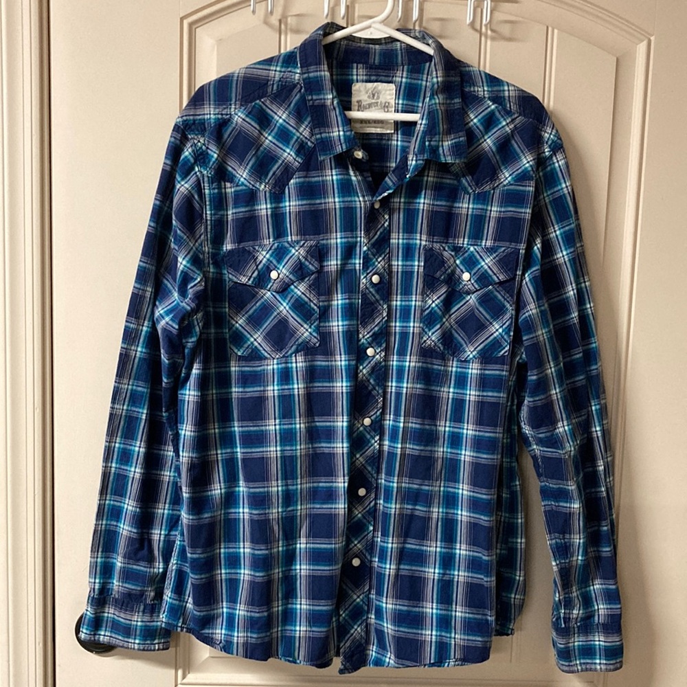 Rowbuck & Co Men’s Size XXL Western Cowboy Rodeo Plaid Pearl Snap Front Shirt